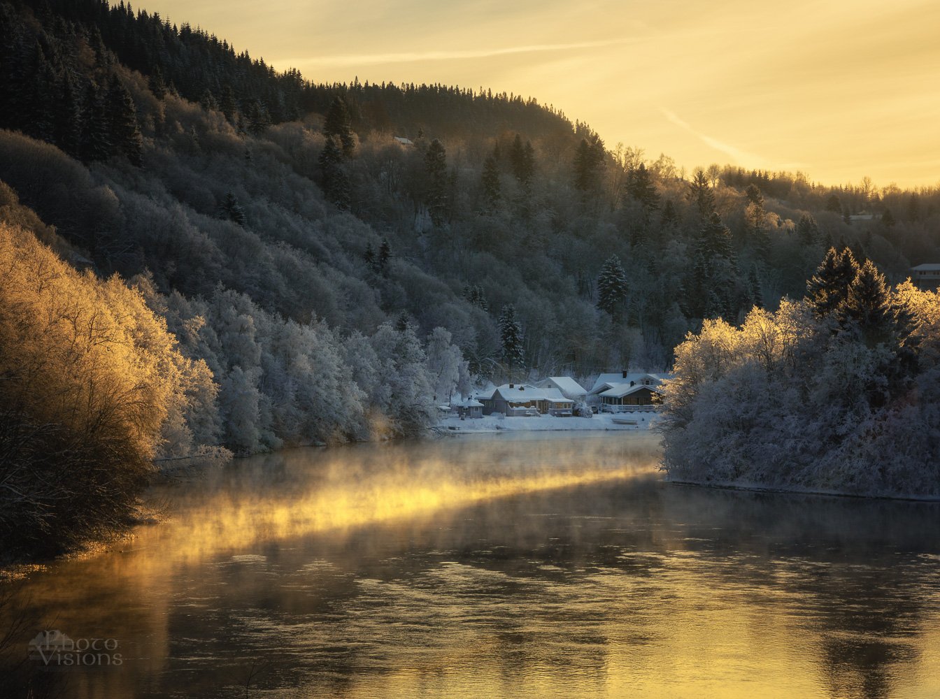 norway,winter,river,freezing,frozen,steam,forest,boreal,village, Adrian Szatewicz