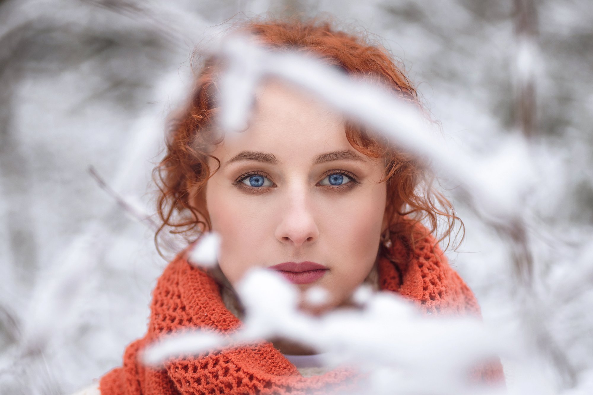 глаза, зима, снег, январь, рыжий, шарф, прическа, взгляд, белый, девушка, Игорь Сидорук