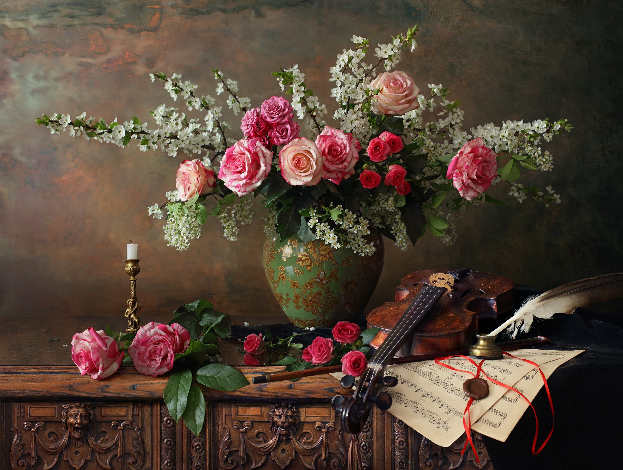 цветы, скрипка, музыка, розы, Андрей Морозов