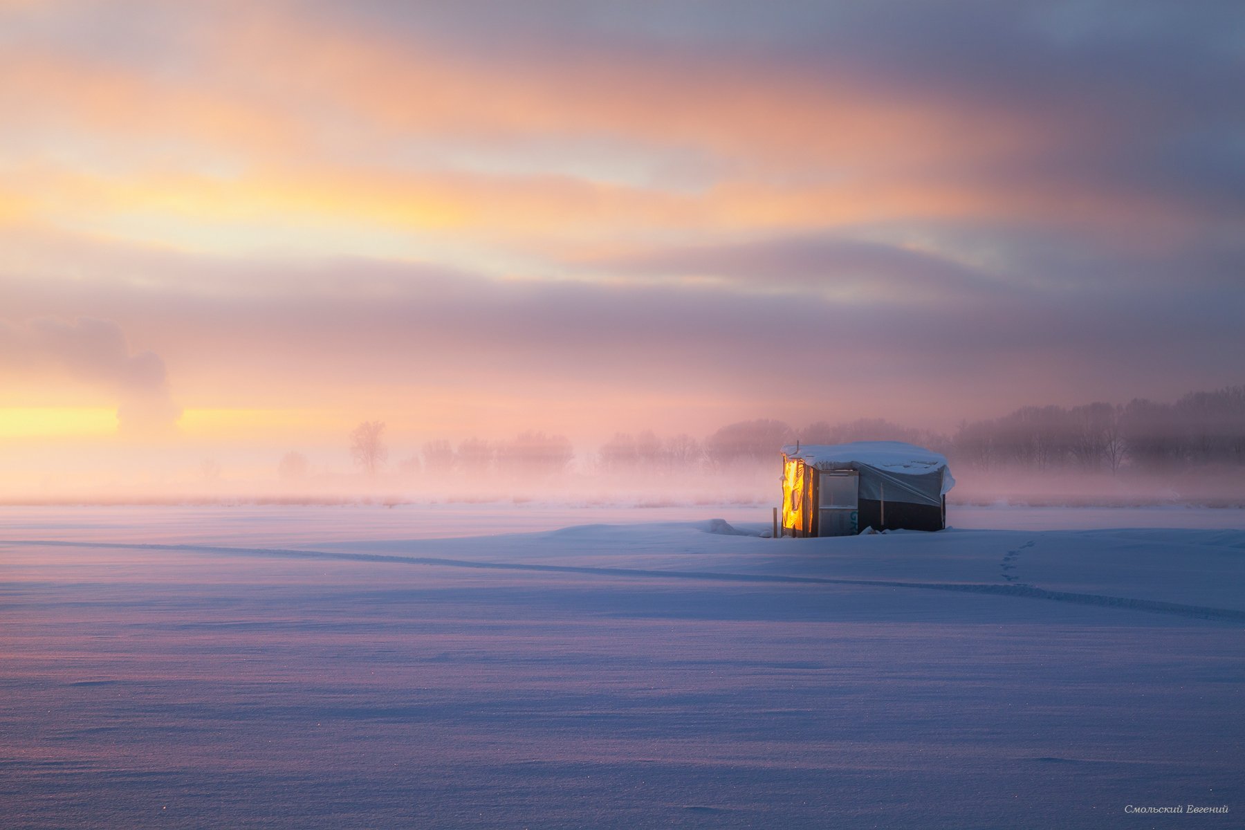 закат, зима, северная двина, туман, вечер, вологодская область, Смольский Евгений
