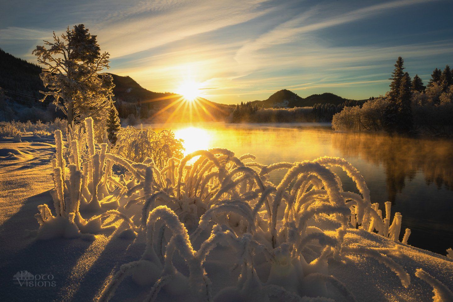 norway,winter,sunset,river,hoarfrost,frost,cold,, Adrian Szatewicz