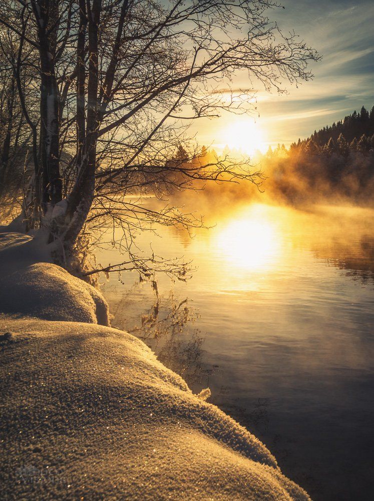norway,winter,sunlight,frost,river,steaming,, Adrian Szatewicz