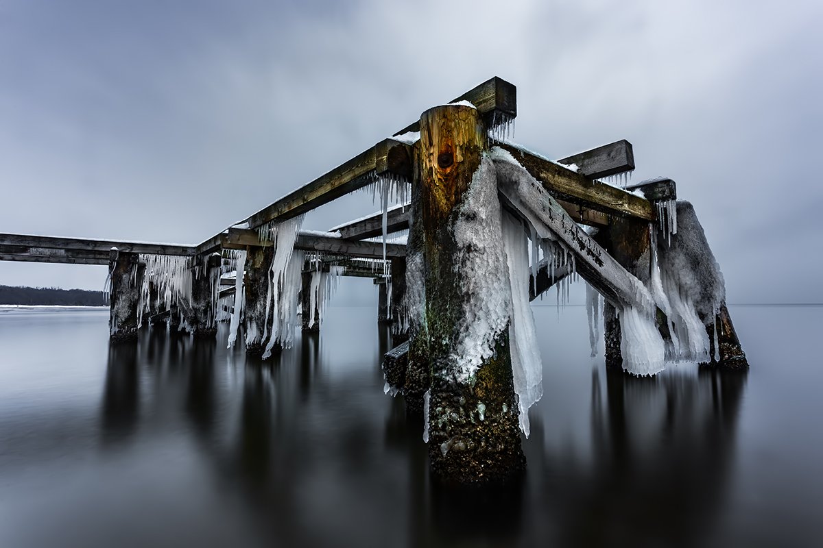 baltic sea, poland, ice, winter, snow, pier, long exposure, Michal Olech