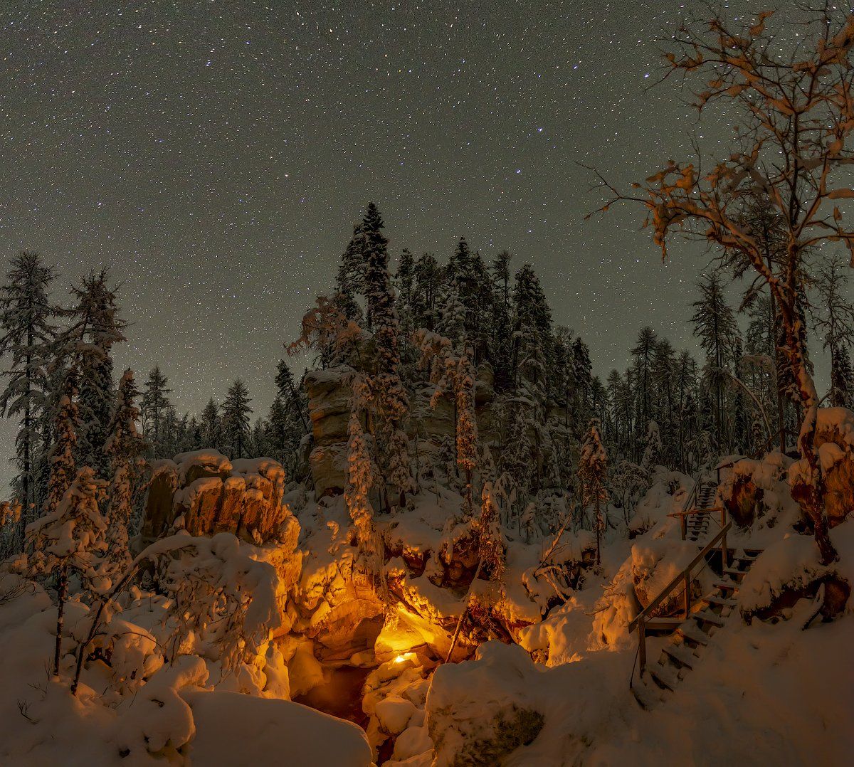 архангельская обасть, ночное фото, русский север, мороз, пинега, карст, Михаил Карпов