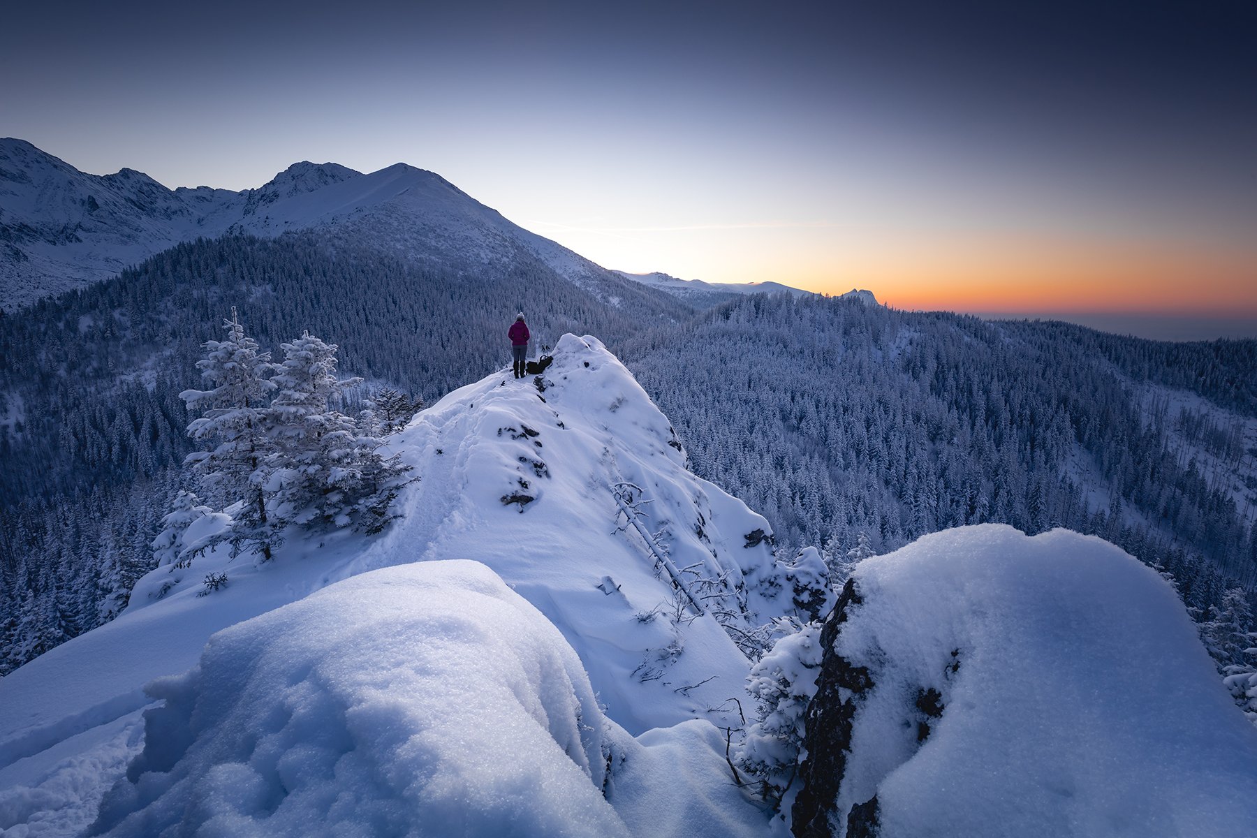 mountains, winter, poland, sunset, bluehour, Michał Kasperczyk