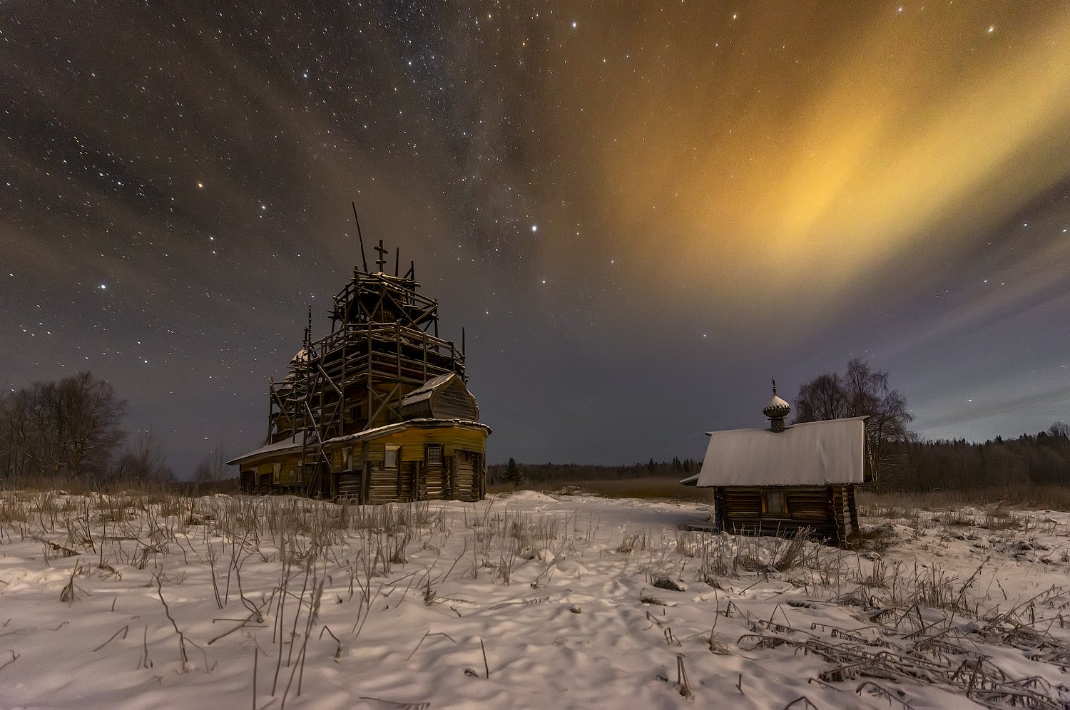 архангельская обасть, ночное фото, зима, русский север, звезды, Михаил Карпов