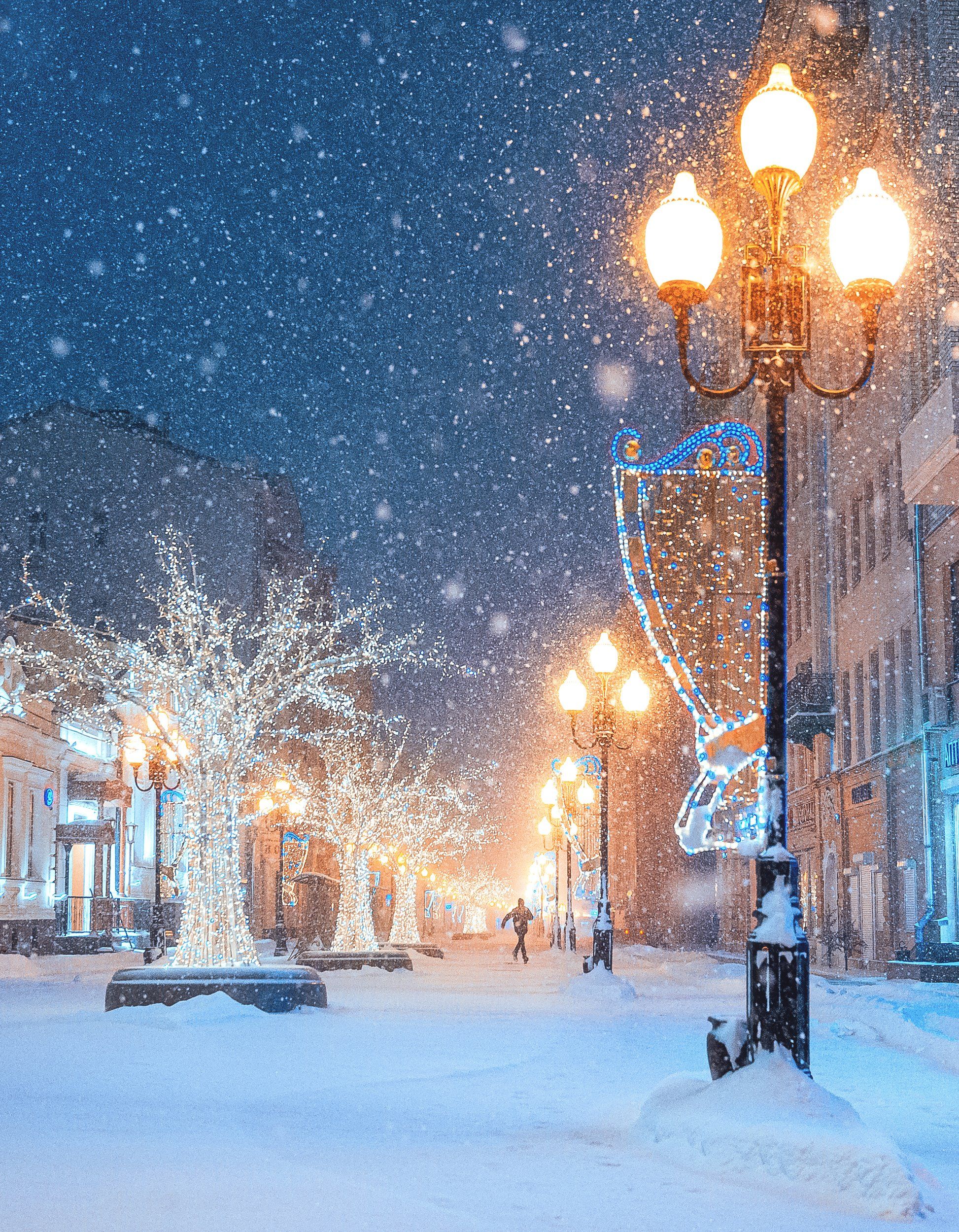 арбат, ночь, снег, улица, street, night, moscow, winter, Анастасия Мазурева