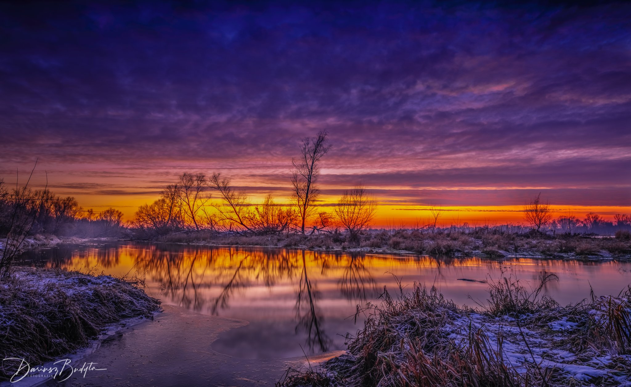 sunrise, winter, river, vistula, sky,, Dariusz Budyta