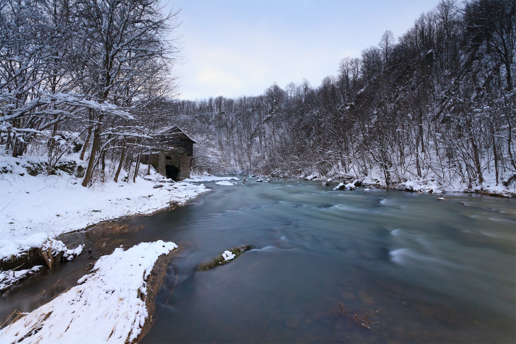 river, snow, winter, cold, long, exposure, wisłok, besko, poland,  Mirek Pruchnicki