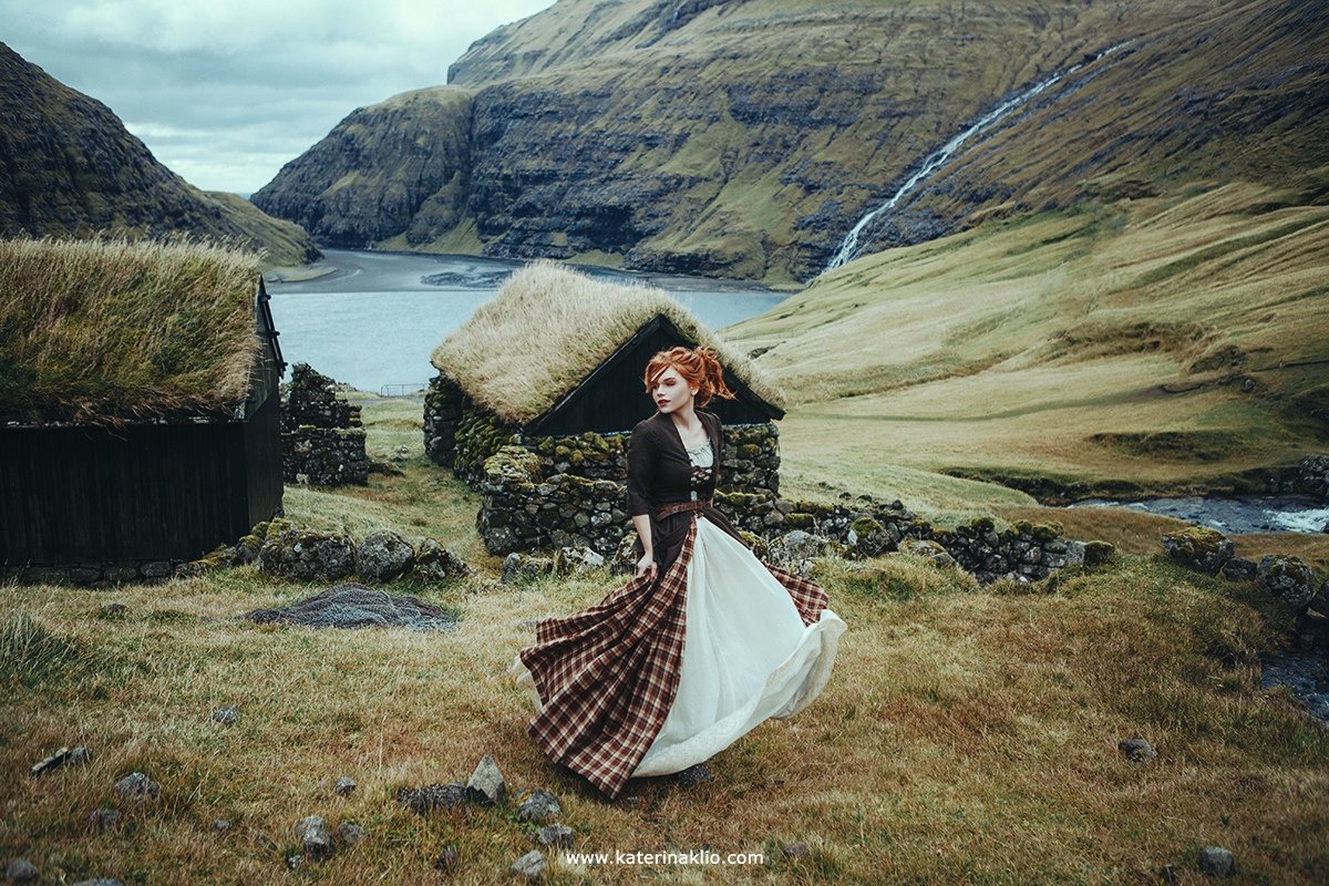 faroe, island, portrait, village, free, air, freedom, country, green, ecological, calm, model, woman, dress,, Катерина Клио