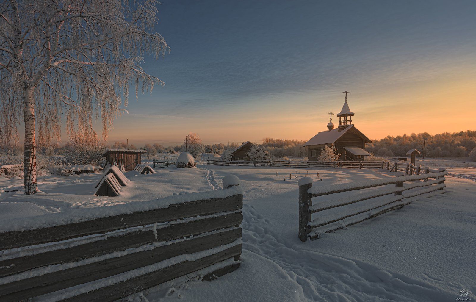 пейзаж, природа, путешествия, зима, деревня, закат, Анатолий Кудрявцев