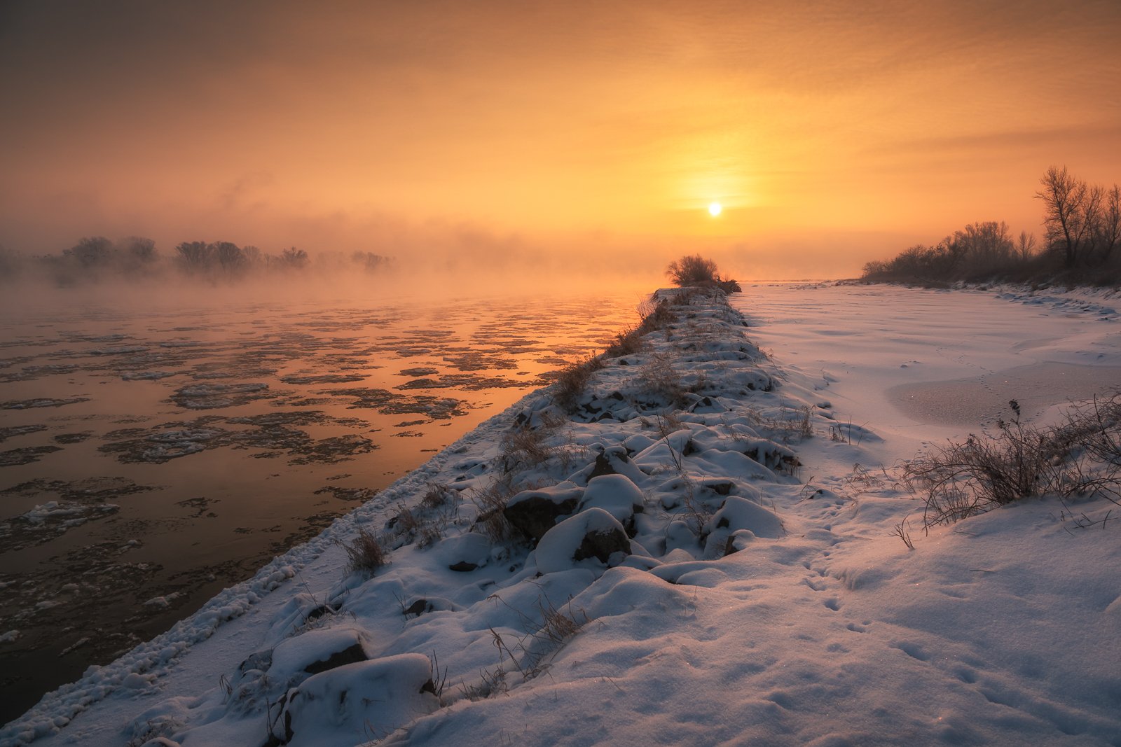 river, vistula, snow, winter, sunrise, landscape, nature, , Artur Bociarski