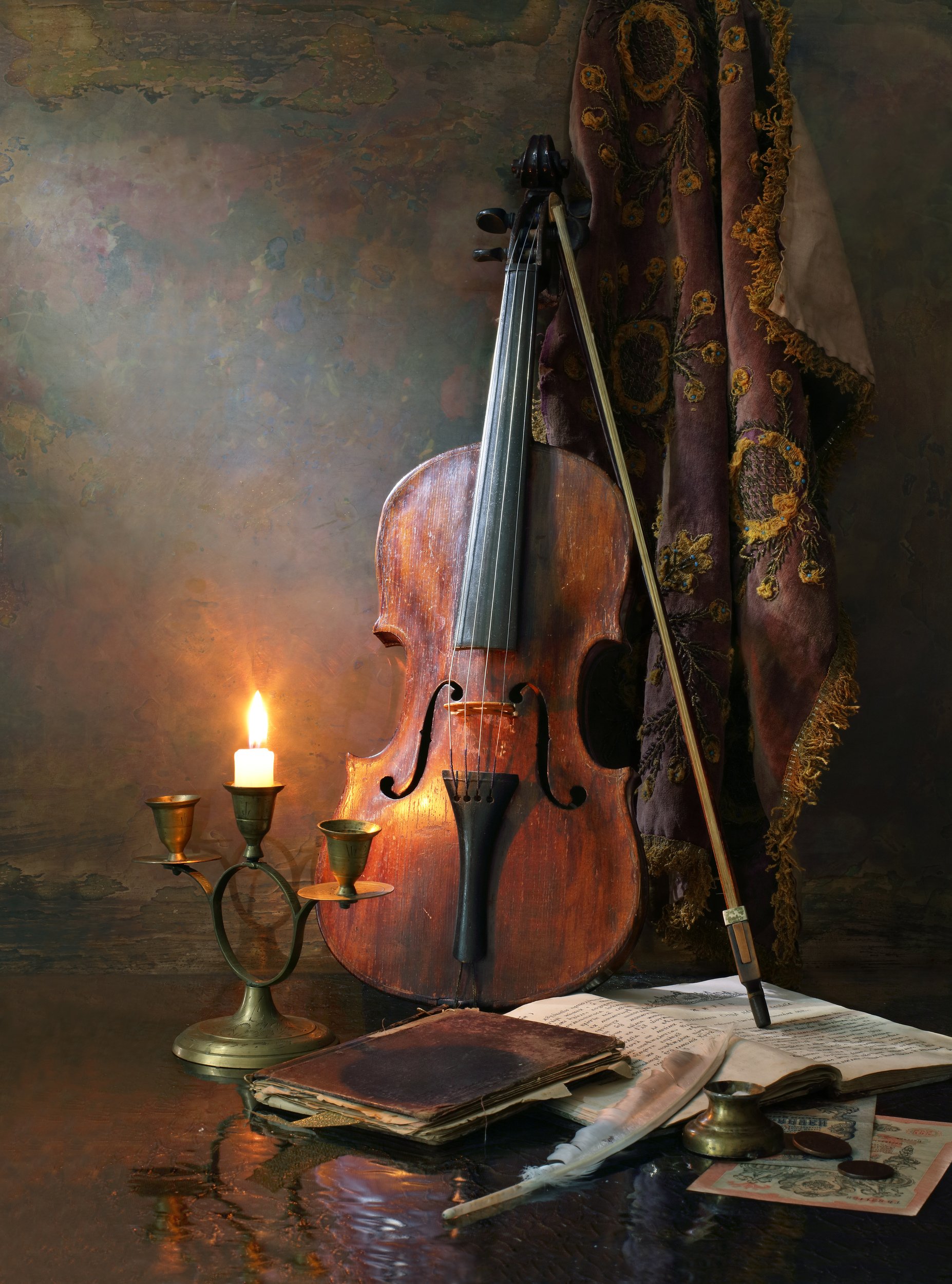 скрипка, музыка, свеча, книга, декорация, история, культура, Андрей Морозов
