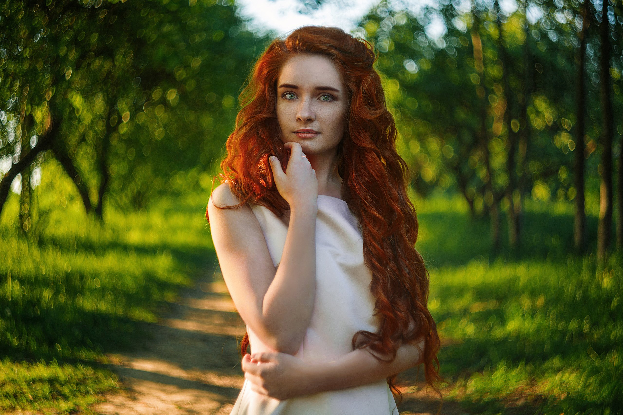 девушка, рыжая, портрет, природа, боке, закат, Александр Шелегов