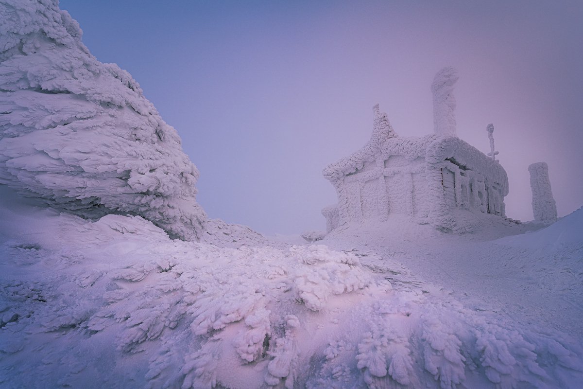 landscape, nature, scenery, winter, evening, ice, sunset, hut, house, snow, frost, colors, peak, mountain, vitosha, bulgaria, лес, Александър Александров