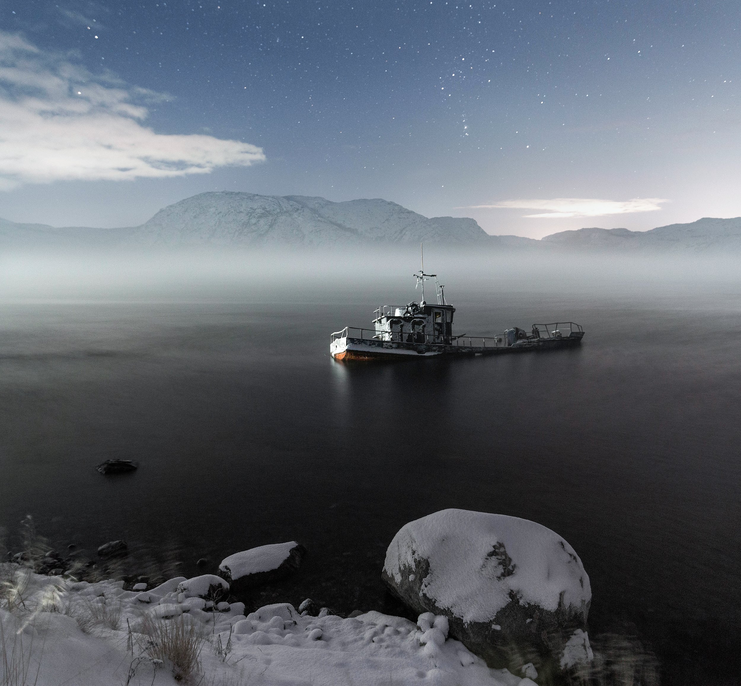 мурманская область, ура, полярная ночь, корабль, туман, ночь, север, Павел Ващенков