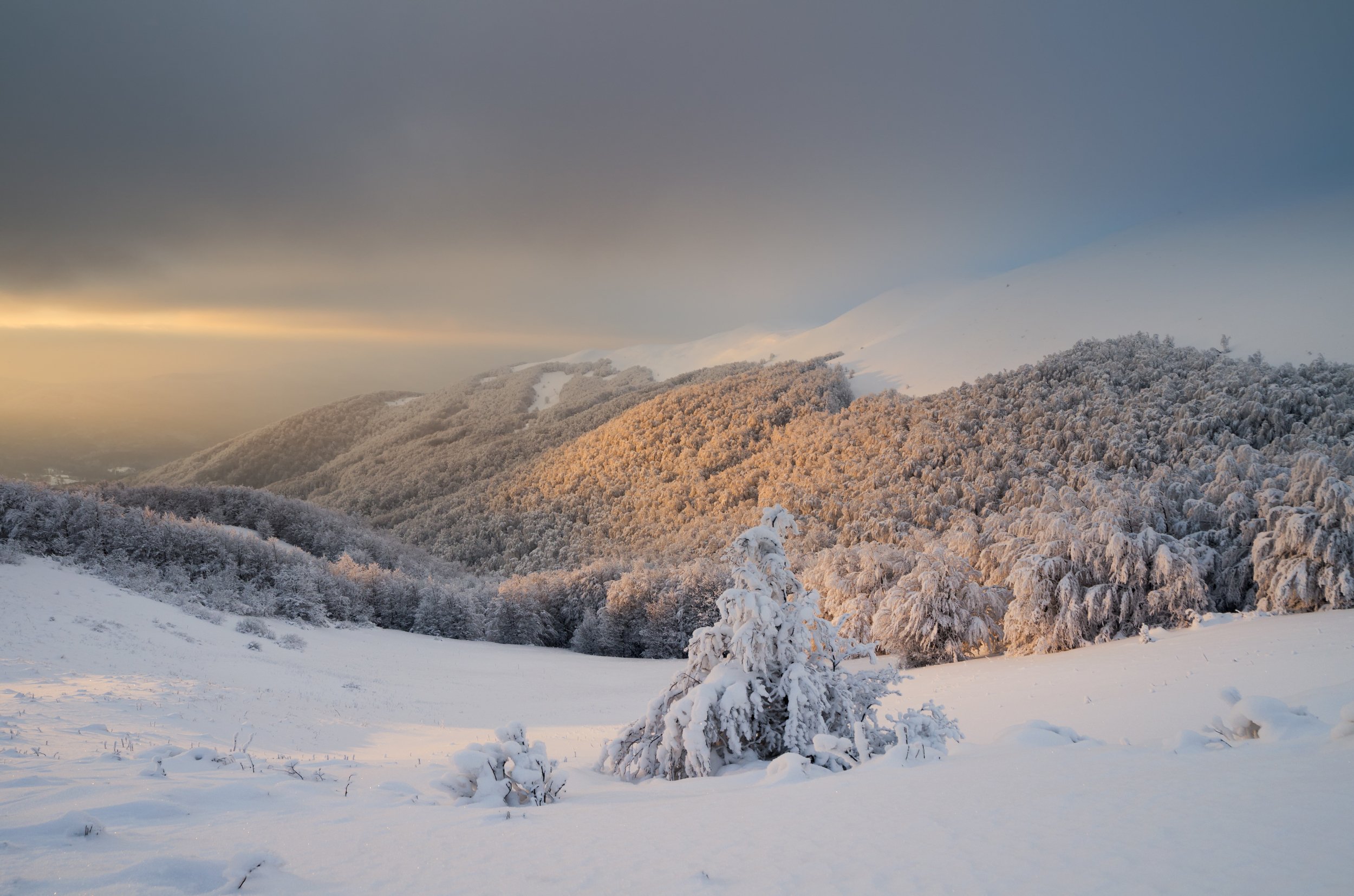 bieszczady, mountains, national park, poland, winter, snow, sunset, clouds, frost,  Mirek Pruchnicki
