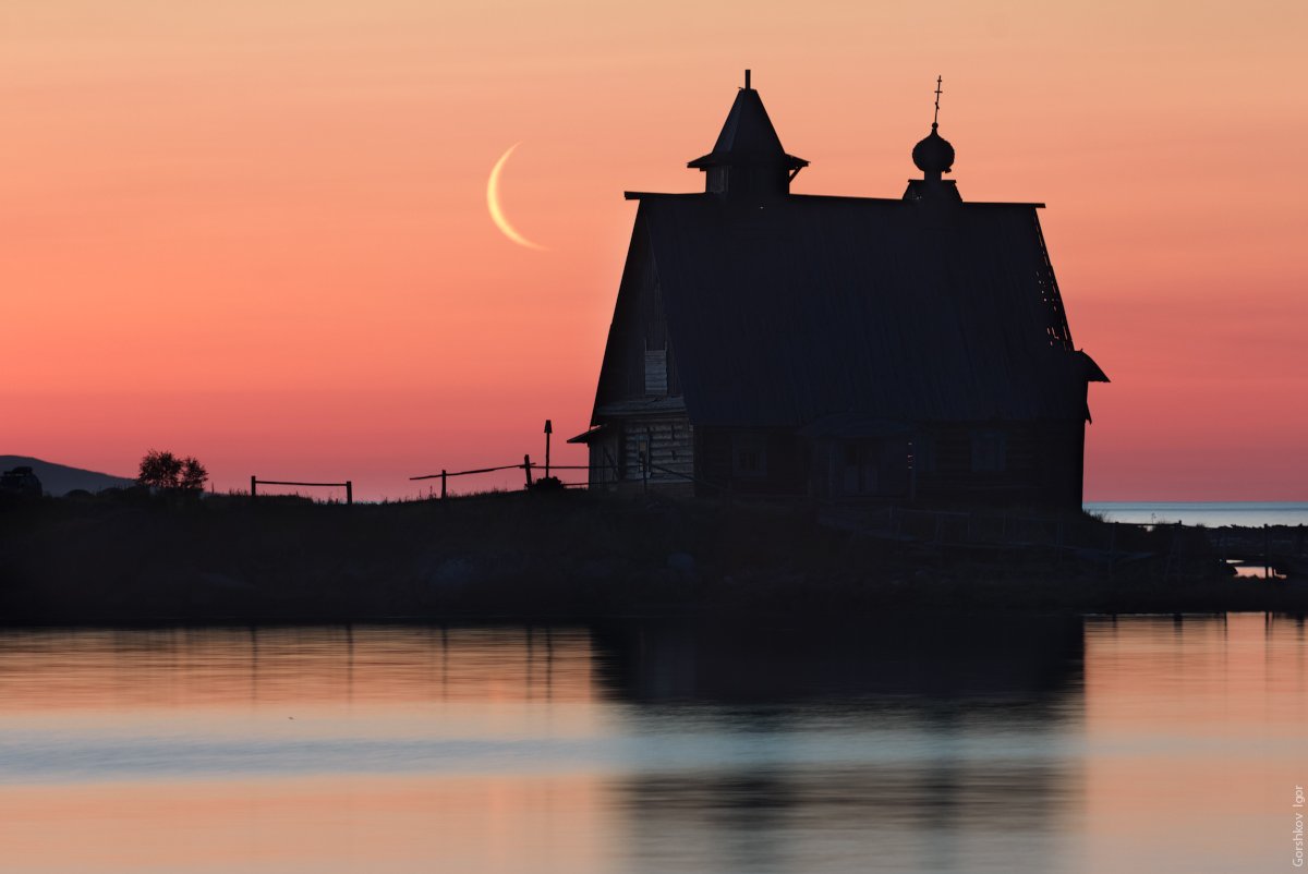 белое море, декорация, луна, месяц, ночь, русский, север, церковь, Gorshkov Igor_Feanorus