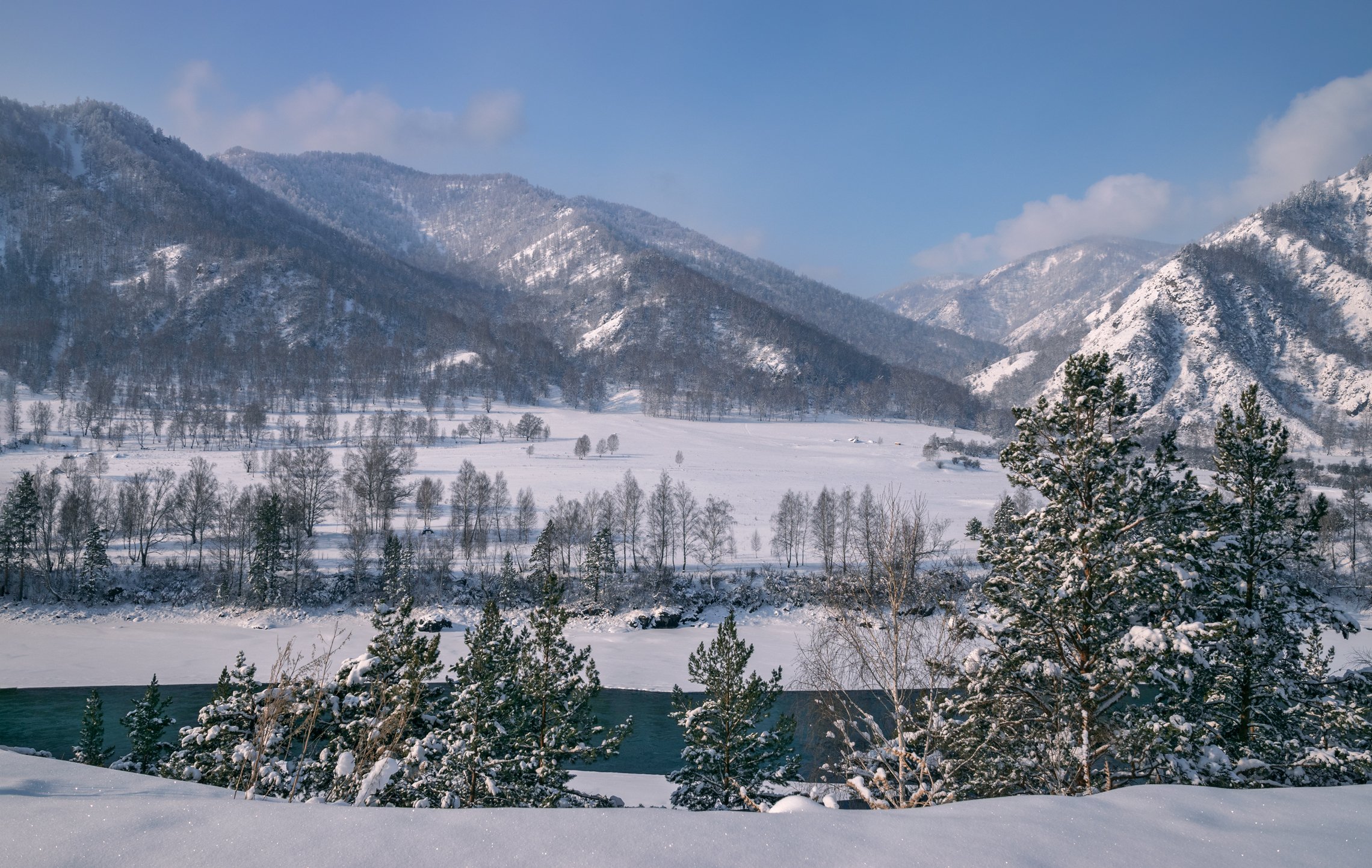 горный алтай,зима,снег,река катунь,  lora_pavlova