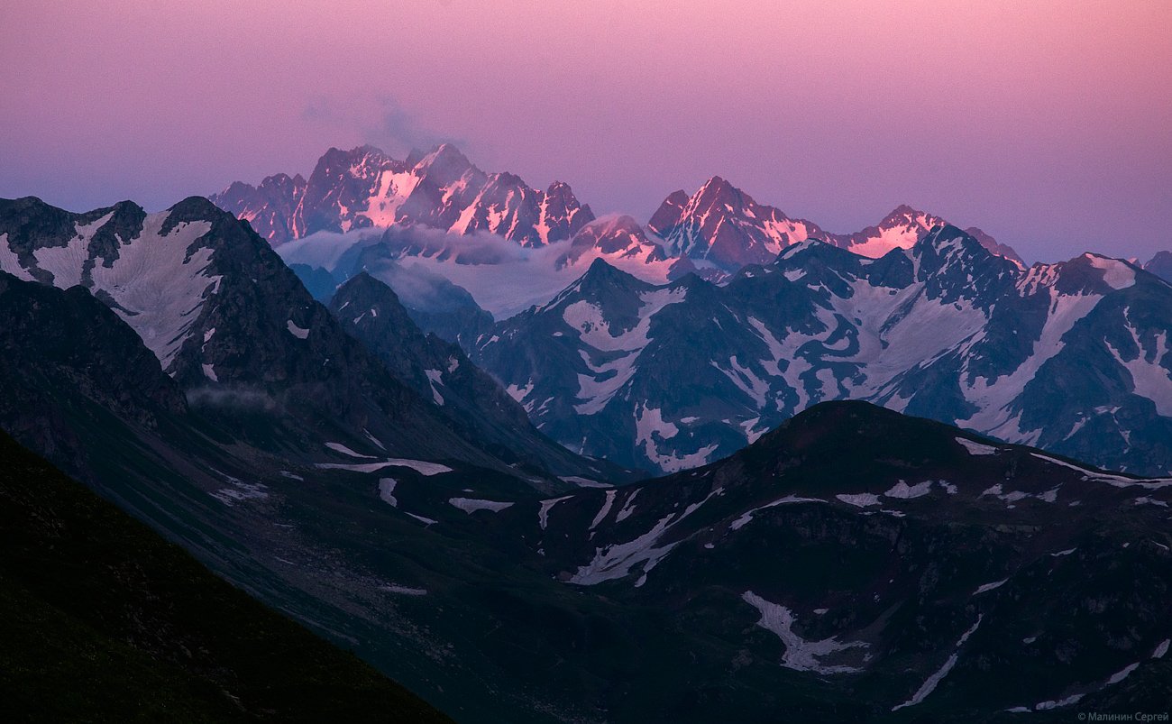 Caucasus, Georgia, Mountains, Sunset, Абхазия, Горы, Закат, Западный кавказ, Кавказ, Сергей Малинин