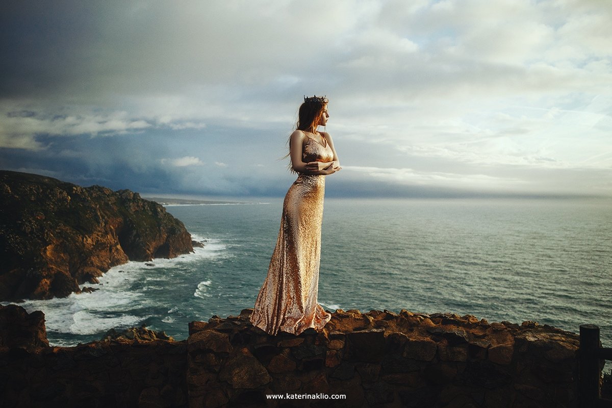 Mermaid, gold, sunset, nature, landscape, woman, beauty, beautiful, ocean, Катерина Клио