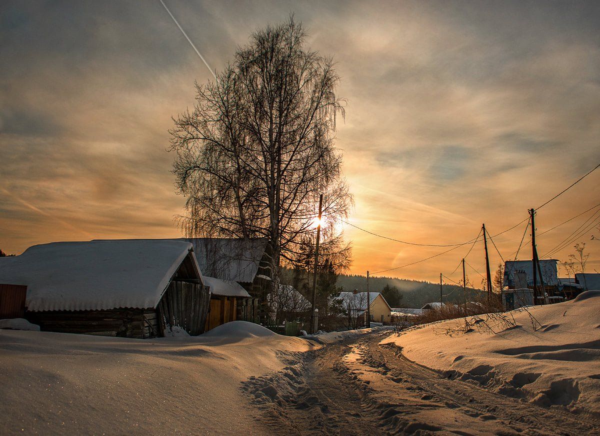 #деревня, #зима, #закат, Александр Поляков