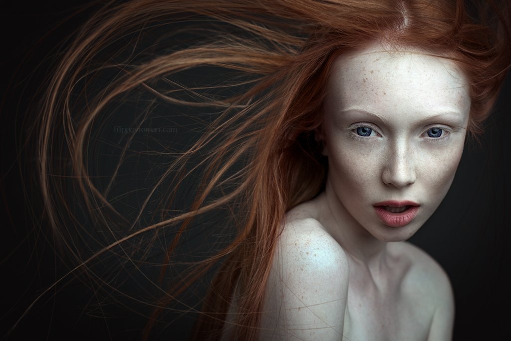 Freckles, Ginger, Girl, Hair, Red, Unreal, Wind, Роман Филиппов