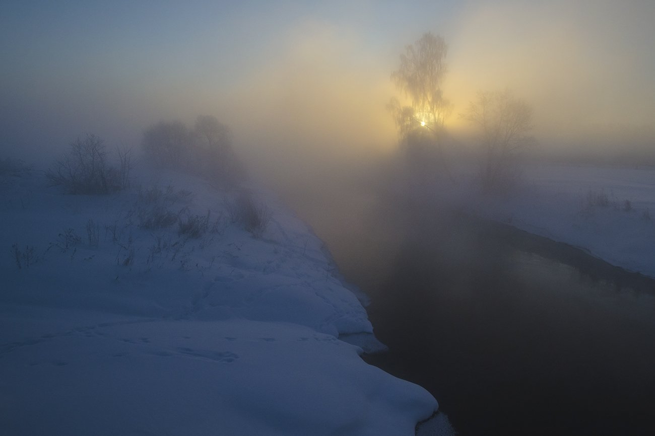 утро, рассвет, река, истра, зима, Михаил Агеев