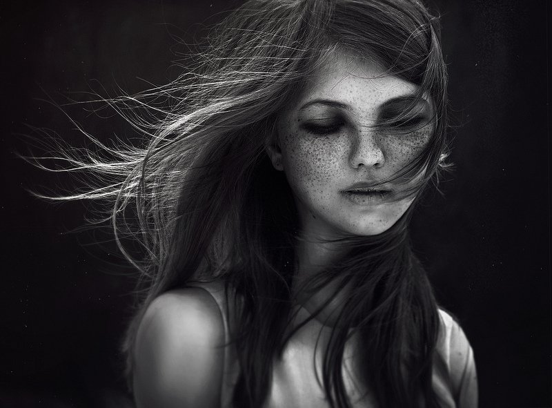 Black & white, Hair, Nikon d90, Portrait, Wind, Чернова Карина