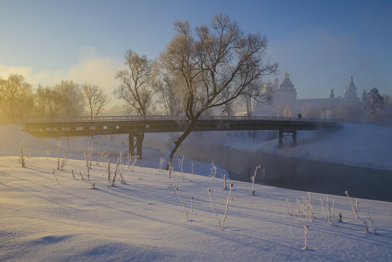 зима, утро, мост, река, истра, Михаил Агеев