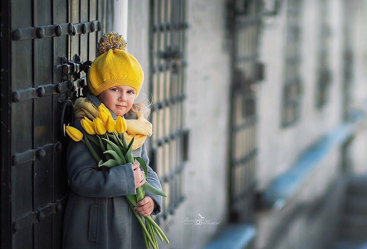 весна, тюльпаны, желтый, ребенок, портрет, девочка, Мила Шелест