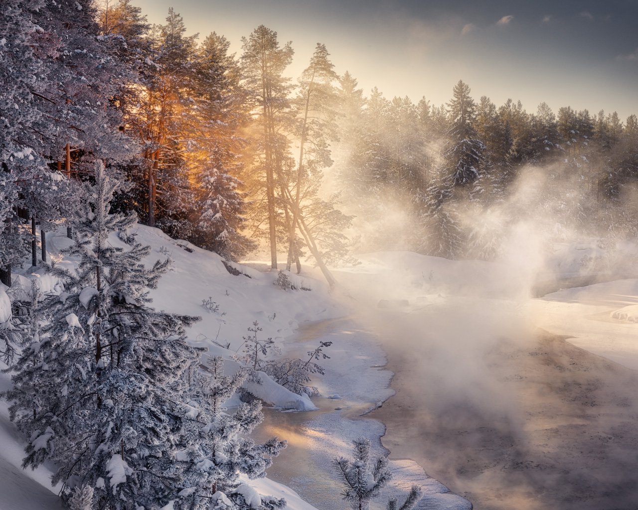 река, туман, зима, Дмитрий Медянцев