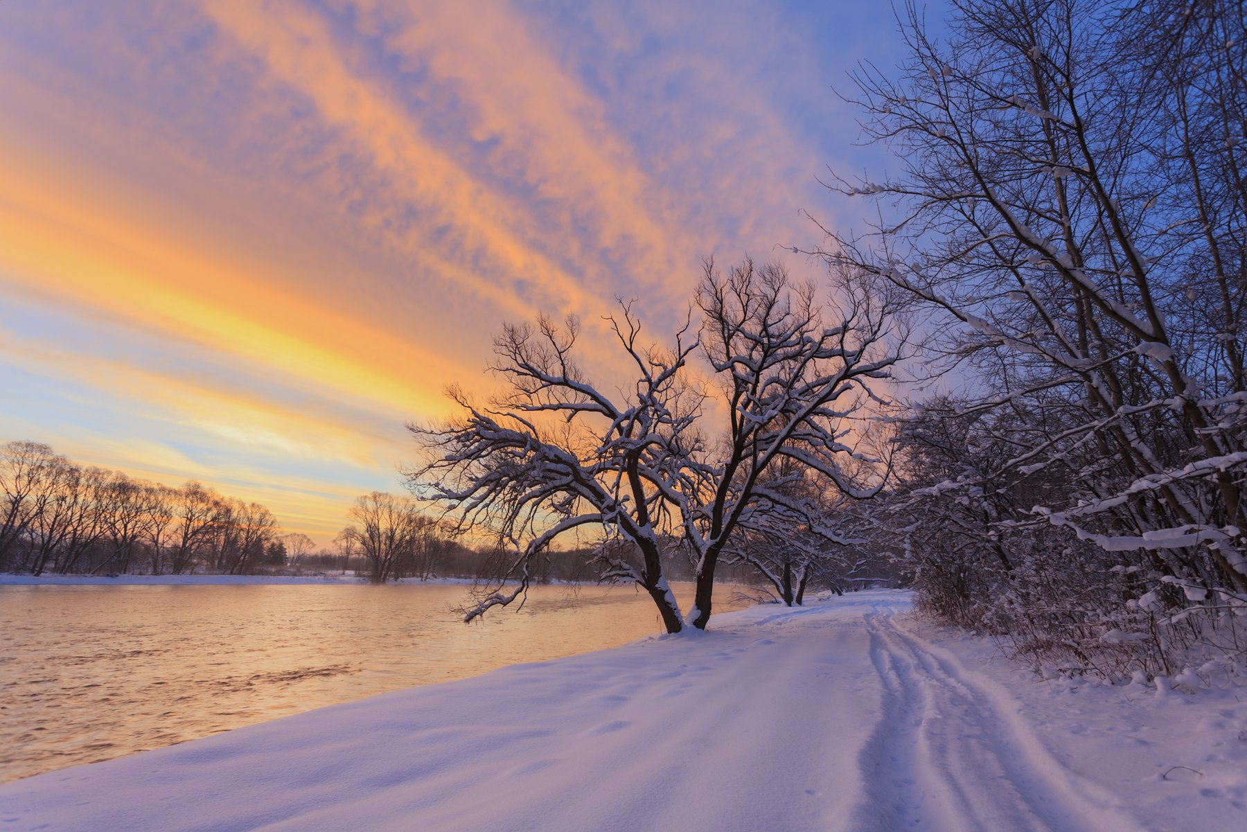 morning, light, sunrise, winter, frozen, sky, colors, river,,  Mirek Pruchnicki