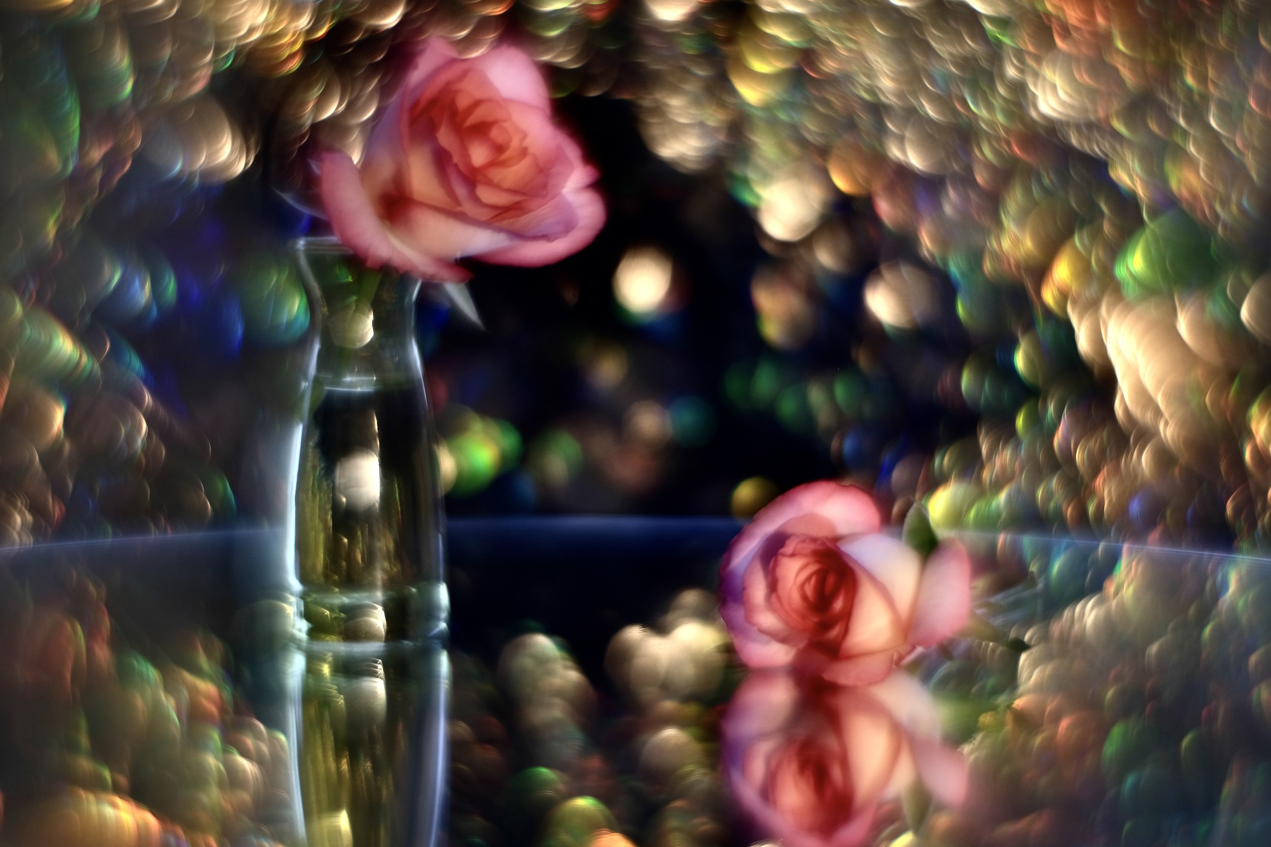 Macro, colors, flowers, flora, bokeh, roses, pink, reflection, glass, Spring, , Svetlana Povarova Ree