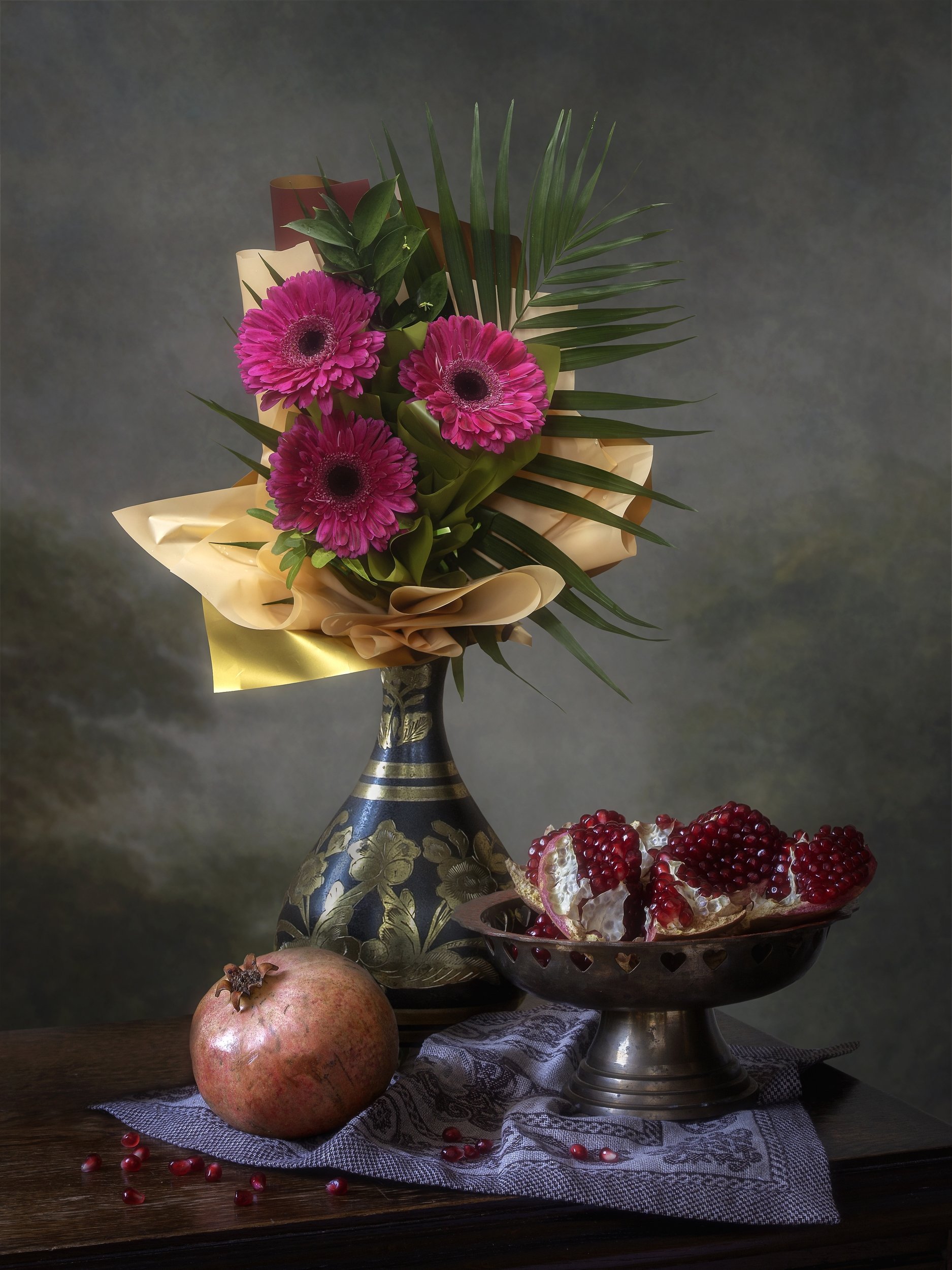 натюрморт, букет, цветы. подарок, поздравление, фрукты, Ирина Приходько