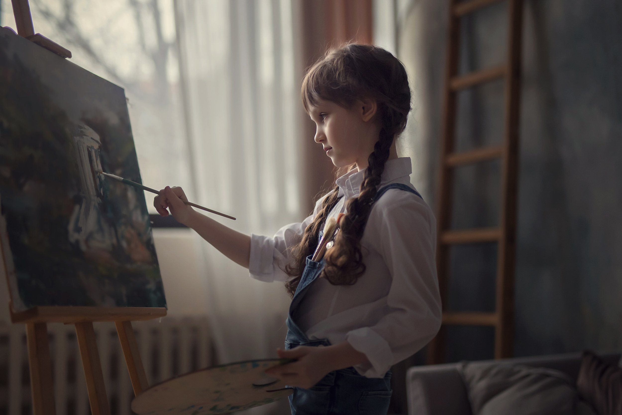 портрет, детский портрет, естественный свет, художественная съемка, 50mm, кисти, краски, Наталья Русских