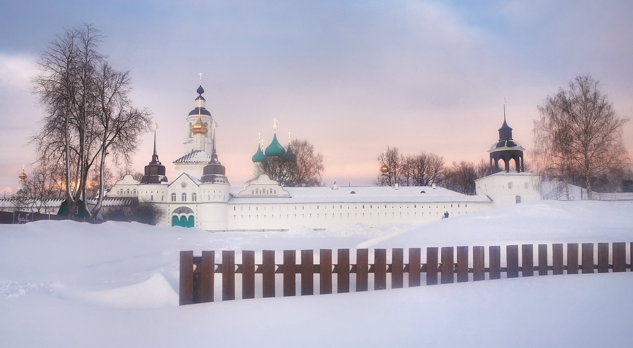 ярославль, закат, зима, монастырь, снег, Лопухов Сергей