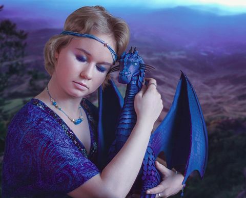 Selfportrait, dragon, fantasy, фэнтези, дракон, синий цвет, автопортрет, Ксения Okdmuse