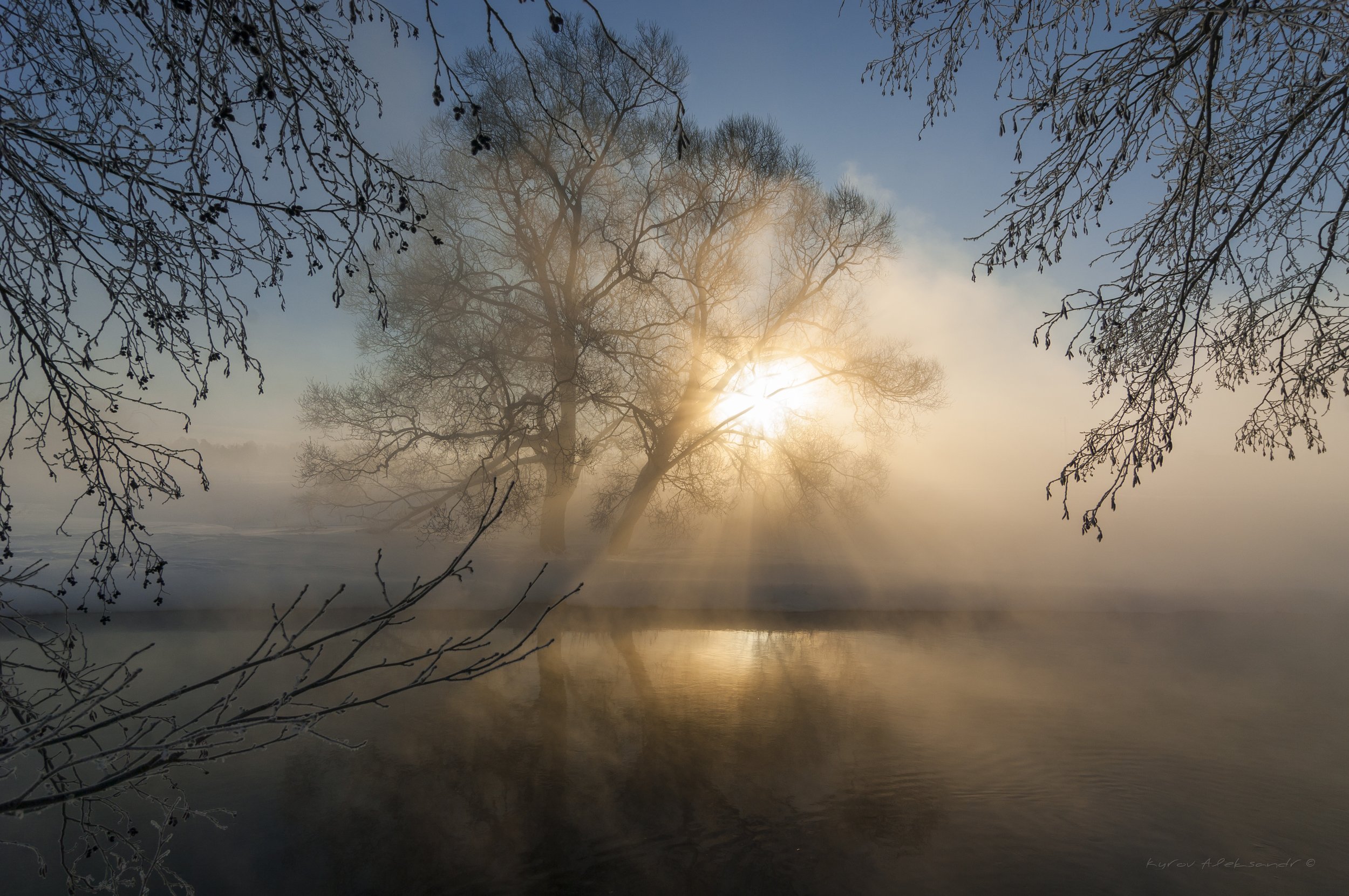 природа, река, пейзаж, зима, утро, туман, рассвет, Александр Кыров