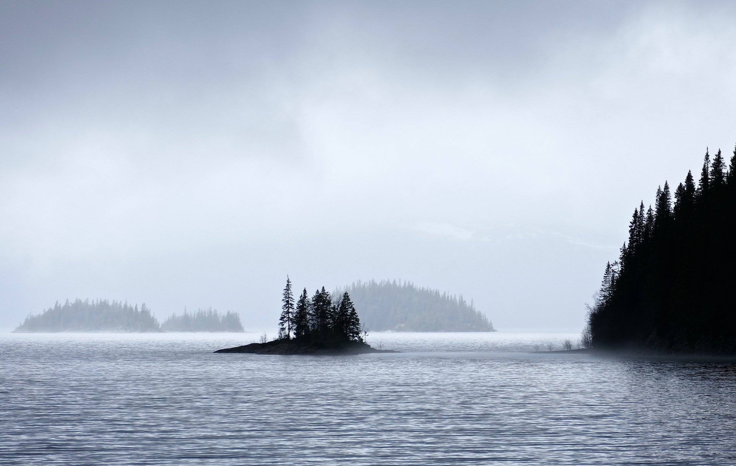 Landscapes, nature, lake, island, water, forest, Sweden, fog, mood, mist, trees, , Svetlana Povarova Ree