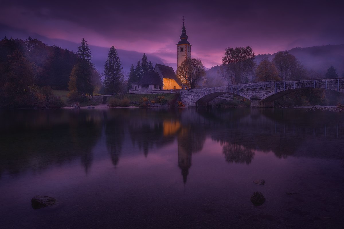 bohinj, slovenia, landscape, reflection, lake, church, fog, mist, Roberto Pavic