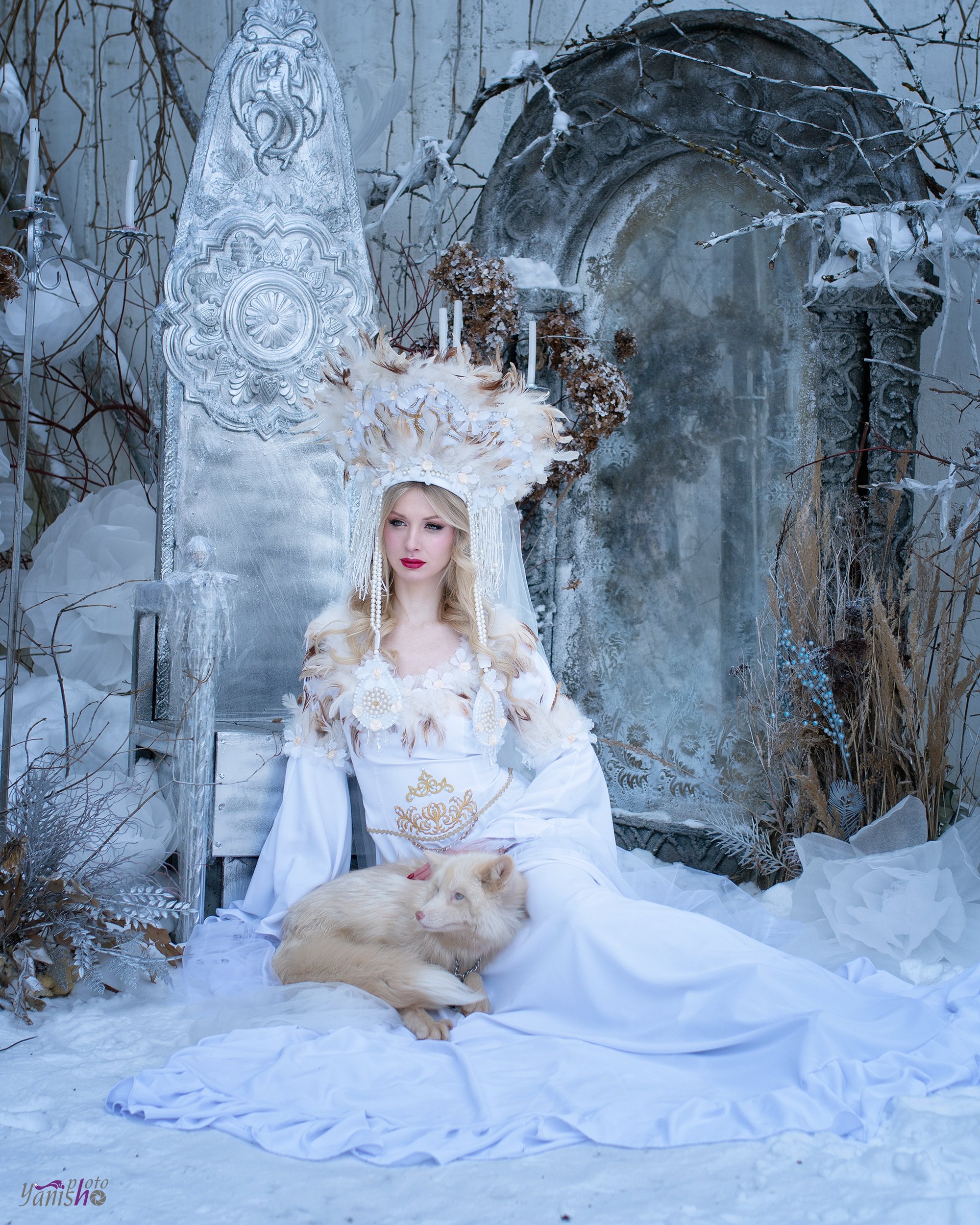 снежная королева, сказка, белый, лис, лед, зима, портрет, трон, зеркало, Янина Ермакова