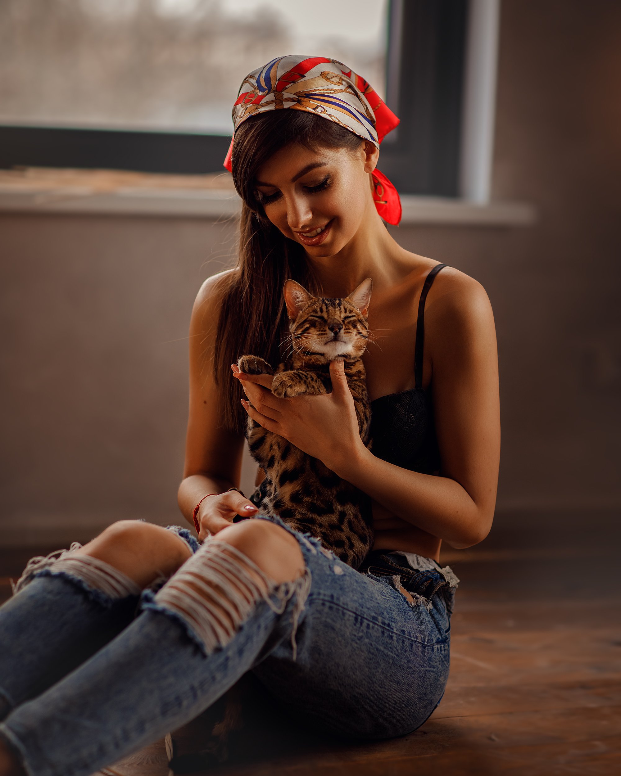 женский портрет животное кошка девушка италия, Julia Moskovkina