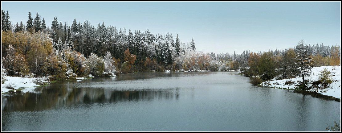ноябрь, снег, озеро, лес, Григорий Иващенко
