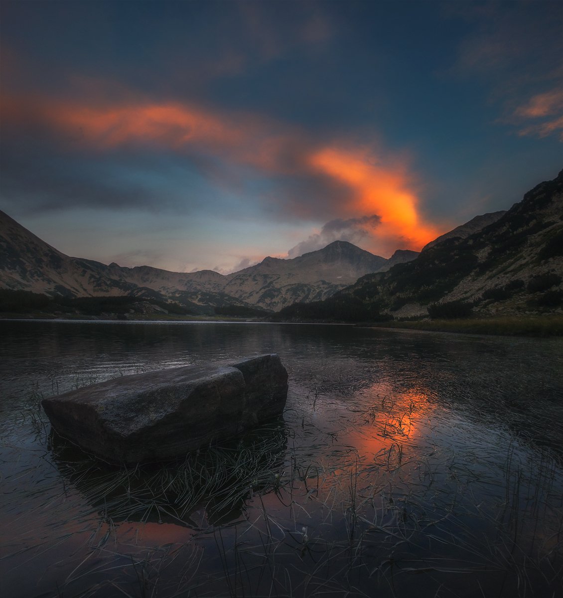 landscape nature scenery sunset lake reflection colors sun clouds mountain peak пейзаж закат горы озеро pirin, Александър Александров