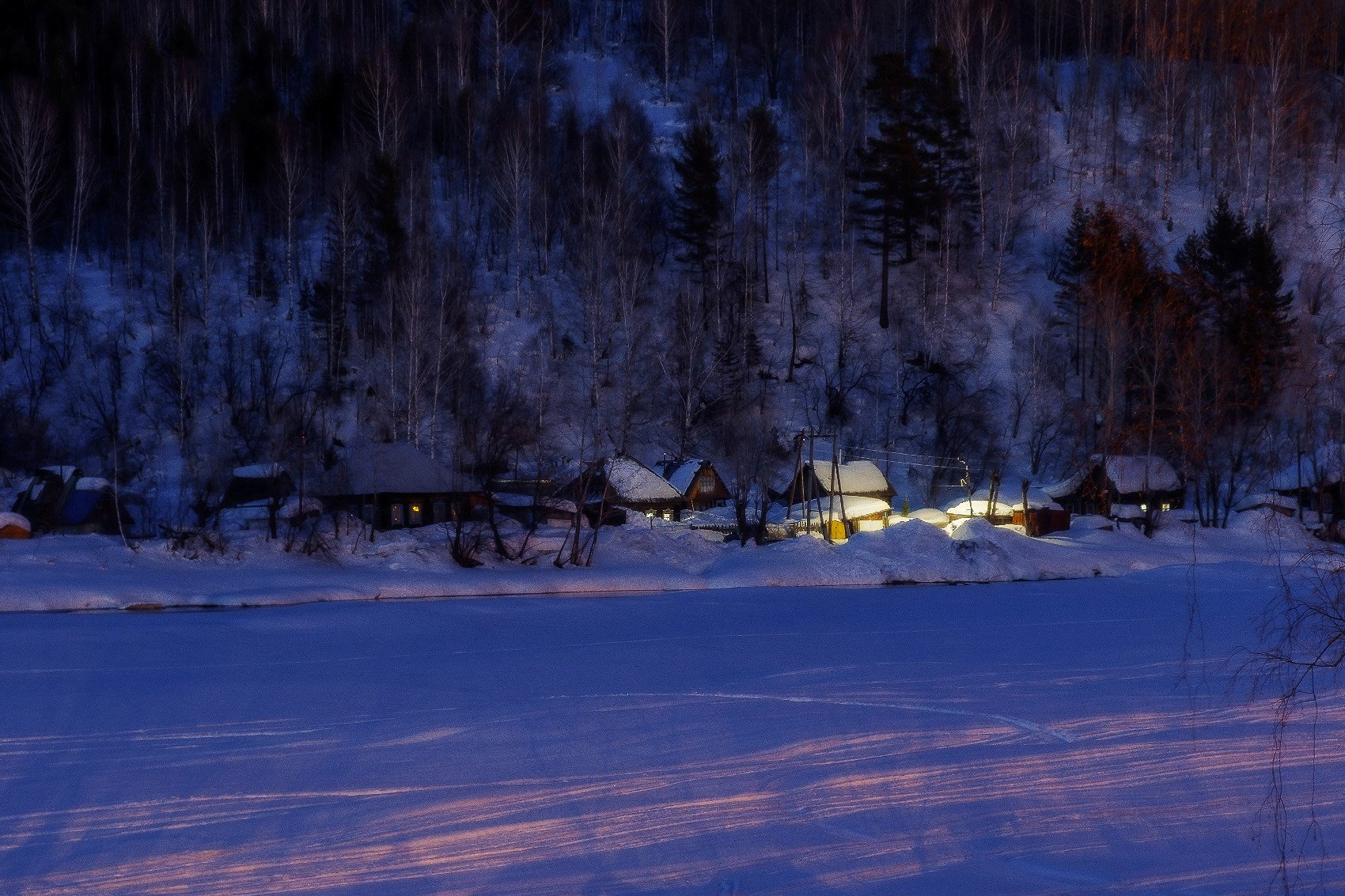 пейзаж, ночь, река, свет, зима , Александр Потапов