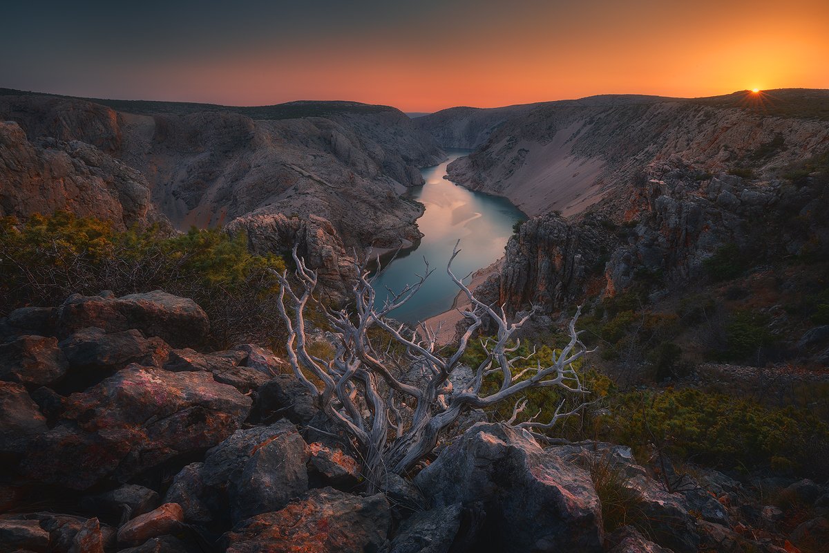 zrmanja, croatia, landscape, sunset, river, sky, canyon, rock, wood , Roberto Pavic