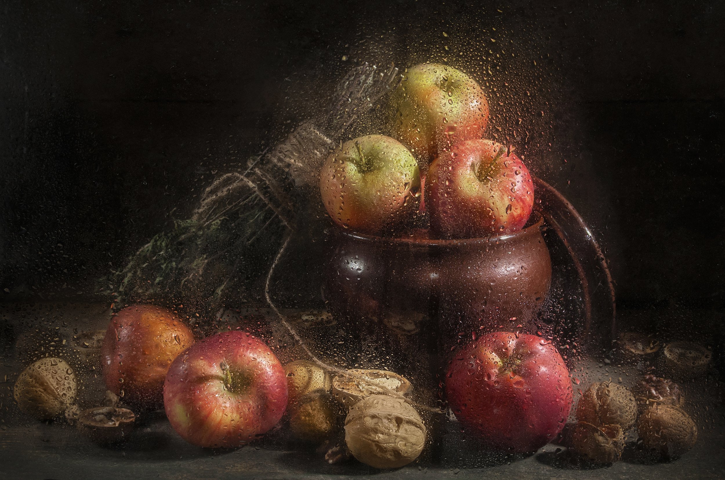 яблоки,орехи,капли,тёмный,еда,горшочек, Владимир Володин