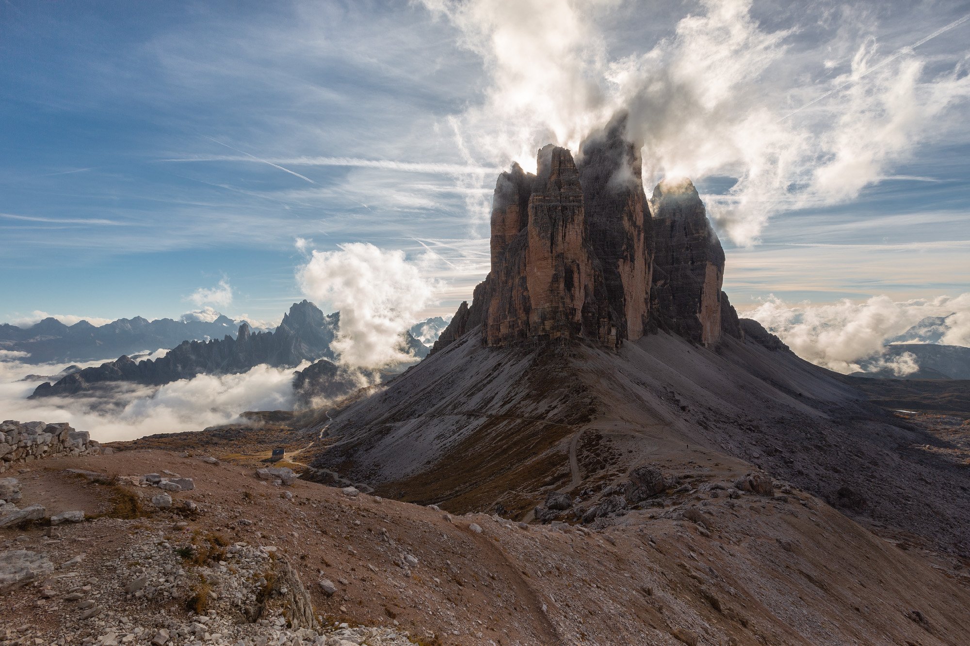 tre cime di lavaredo, италия, доломиты, горы, облака, Геннадий Финенко
