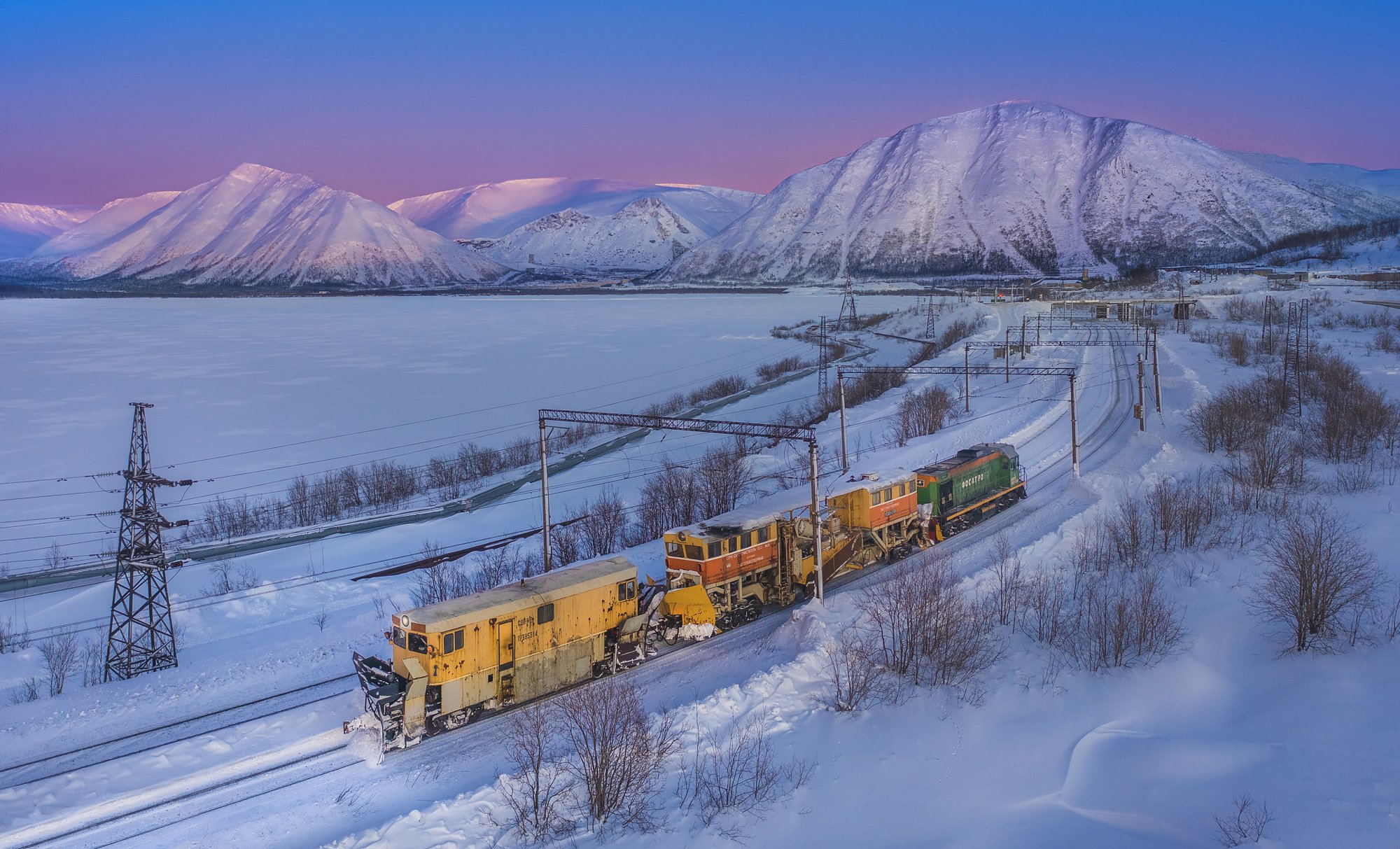 Snow, Winter, Nature, Mountain, Horizontal, rails, train, тепловоз, кировск, хибины, aero, горы, зима, снег, мурманск, заполярье, Сергей Крылов